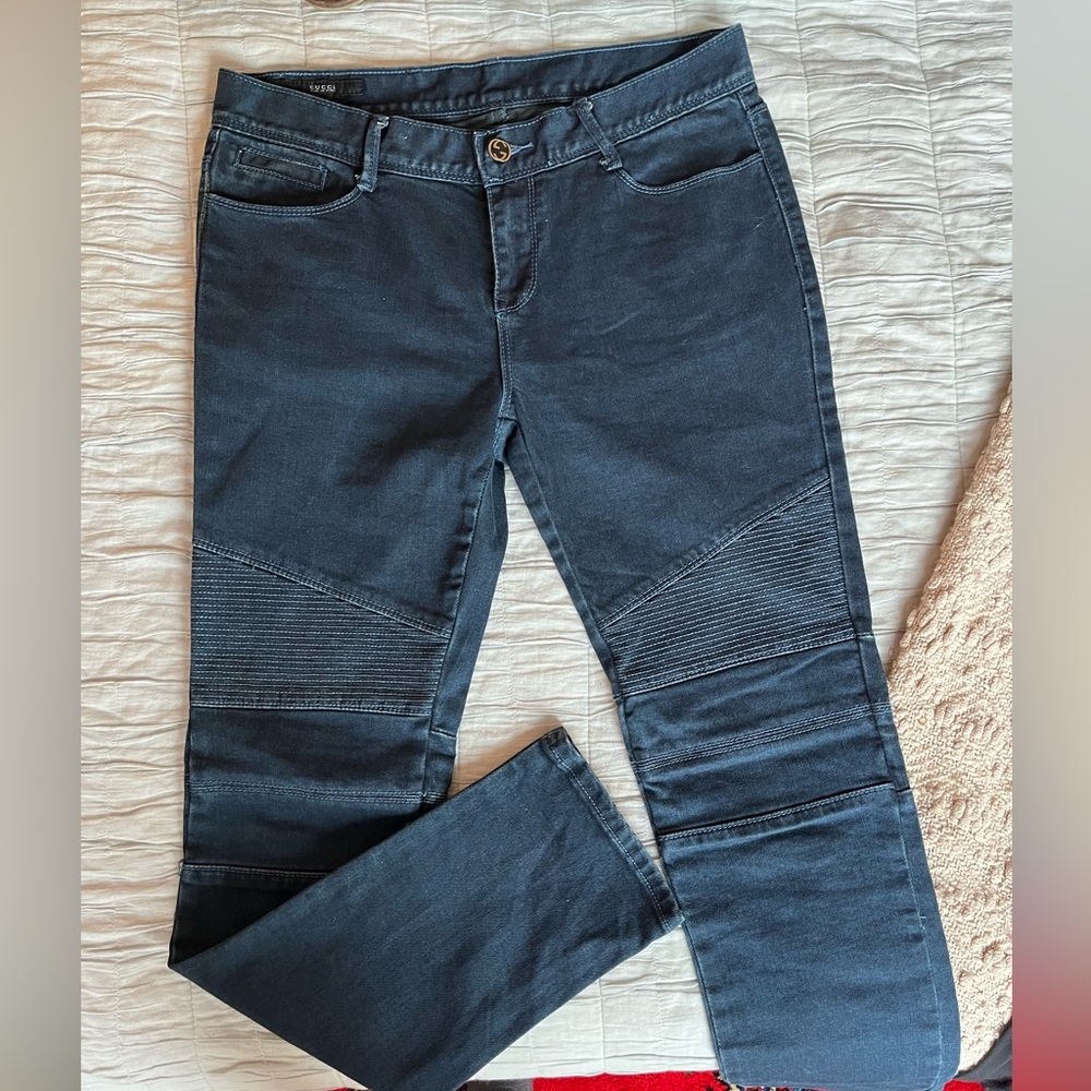 Gucci Black Skinny Moto Jeans with Ribbed Knee Panels